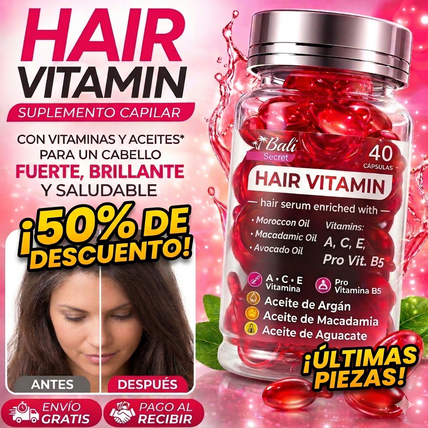 HAIR VITAMIN - Capsulas liquidas para crecer y nutrir tu cabello ¡50% de DESCUENTO!